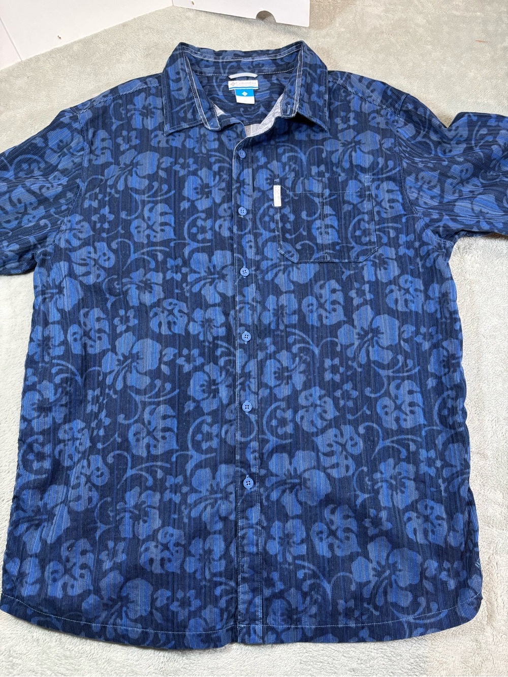 Columbia Sportswear Men's Blue Floral Fine Corduroy Button Up Shirt - Size XL